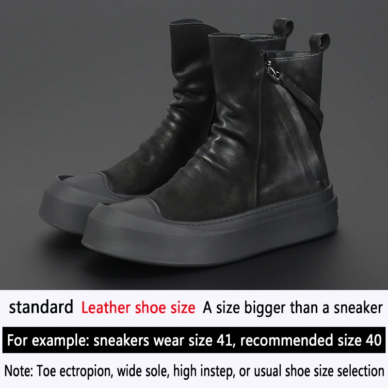 Korean Version of The New Leather Men\'s Shoes Black Thick Soled Short Boots Comfortable Casual Cowhide High Top Fashion Shoes