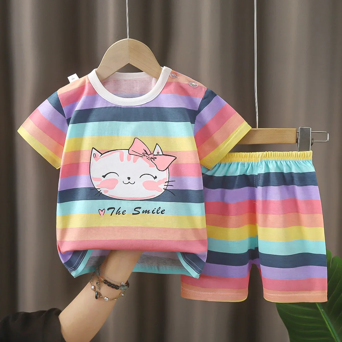 New Kids Boys Girls Summer Pure Cotton Pajamas Cute Cartoon Short Sleeve T-Shirt Tops with Shorts Toddler Baby Clothing Sets