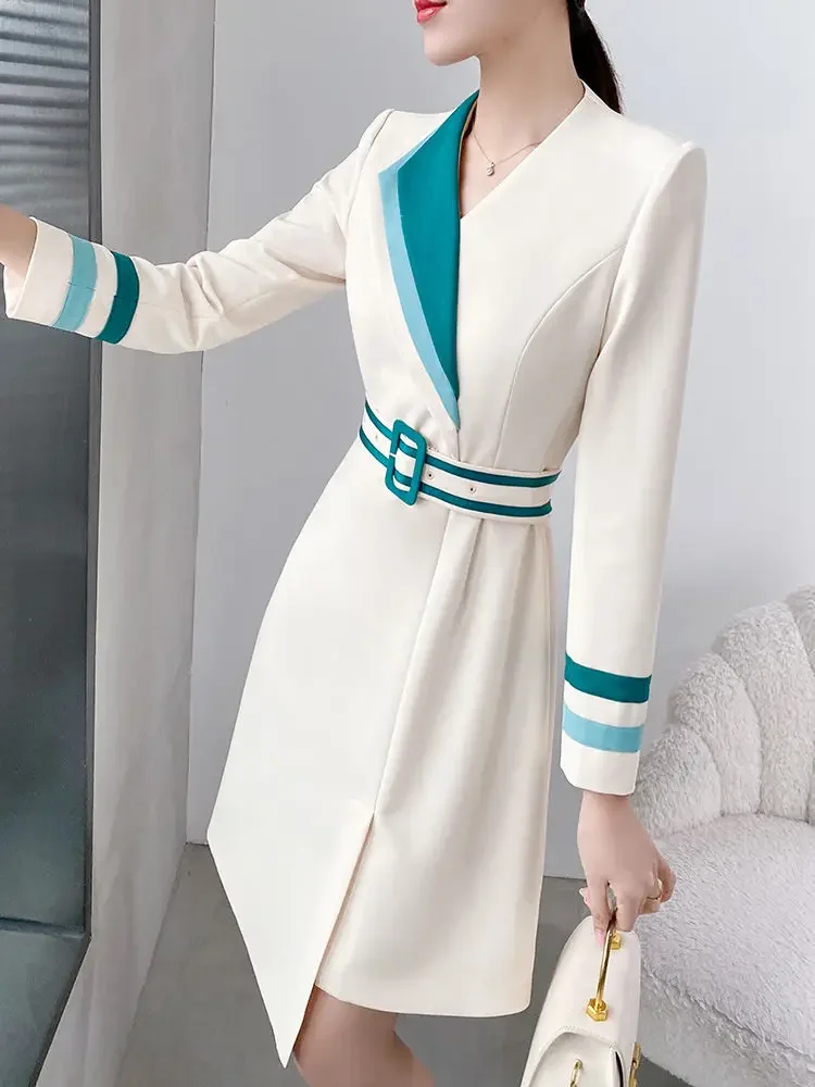 Mid length autumn 2023 new over knee British waist double breasted jacket  coats and jackets women  long coat