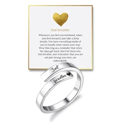 Fashion Stainless Steel Just Breathe Wrap Ring With Inspirational Card Relieve Anxiety Rings For Women