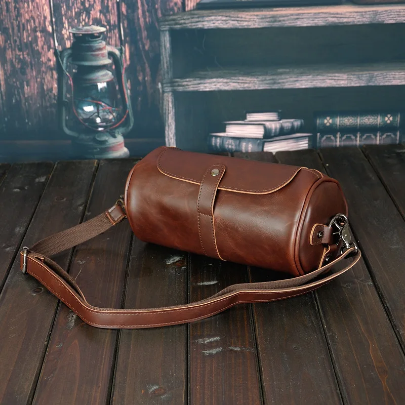 Vintage Fashion Shoulder Bags Men Bucket Crossbody Bags Men\'s Shoulder Messenger Bag Barrel Shaped Crossbody Bag Male Handbags