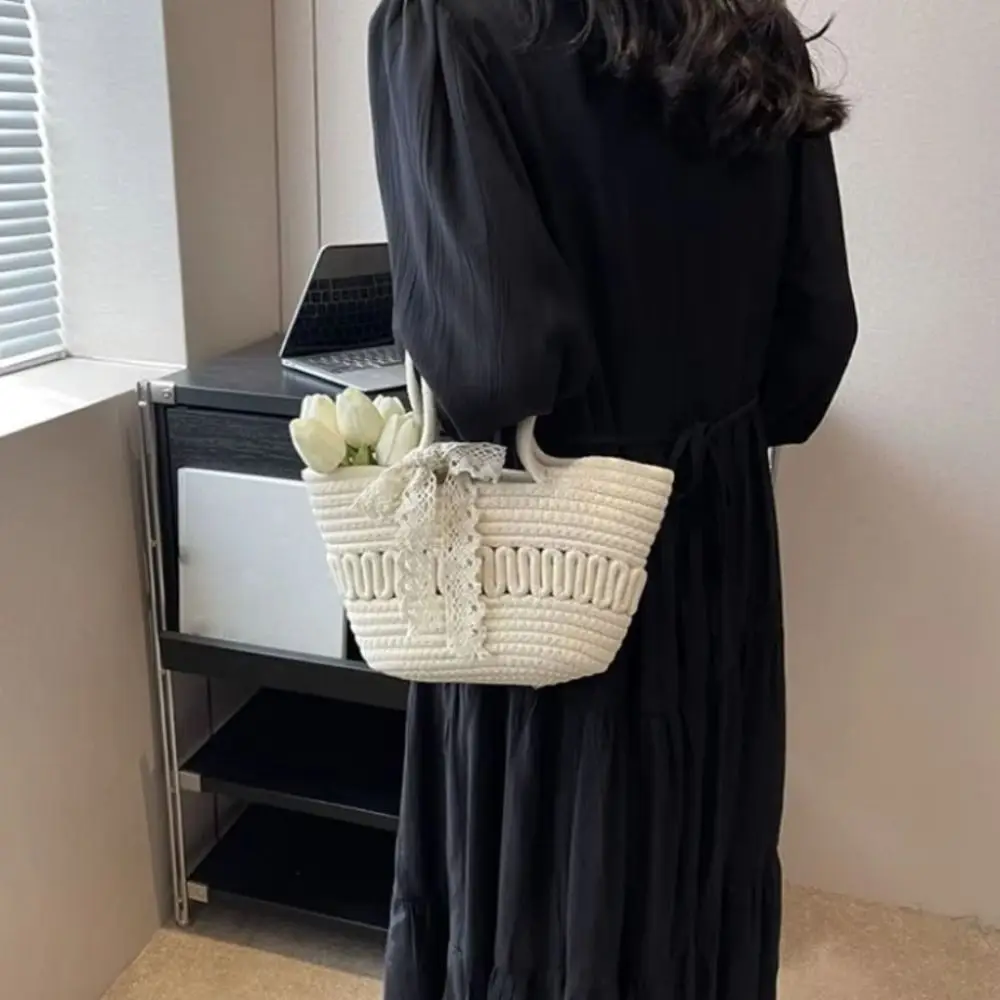 حقيبة يد من القش المنسوجة يدويًا من القطن بسعة كبيرة تحمل حقيبة شاطئية للعطلات مصنوعة يدويًا حقيبة منسوجة يدويًا متعددة الوظائف