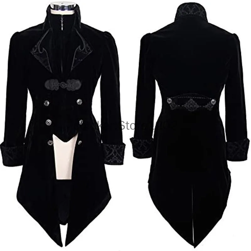 

Medieval Costume Court Lapel Buckled Tuxedo Dinner Jacket Men Women Steampunk Slim Coat Magician Cosplay Halloween Carnival