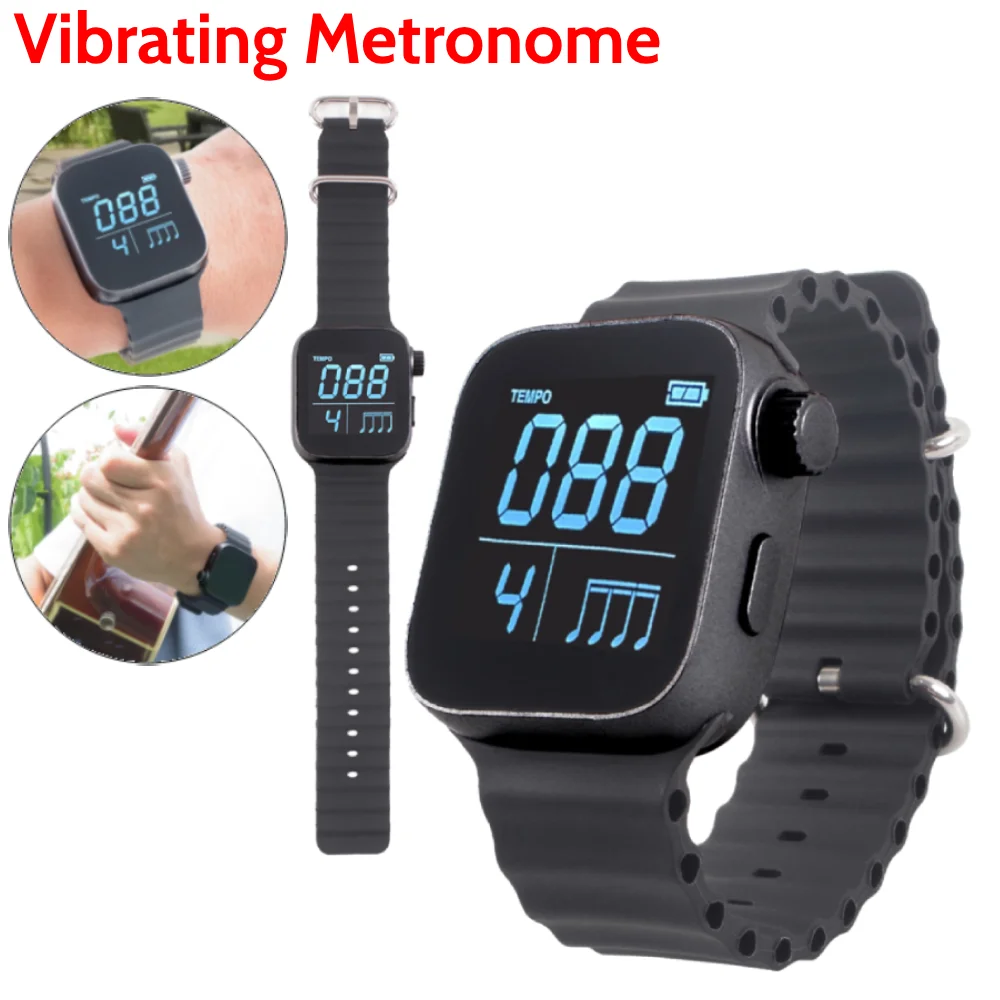 Wearable Vibrating Metronome for Sport Running Metronome Watch Adjustable Strap Beat Counting Watch for Guitar Piano Drum