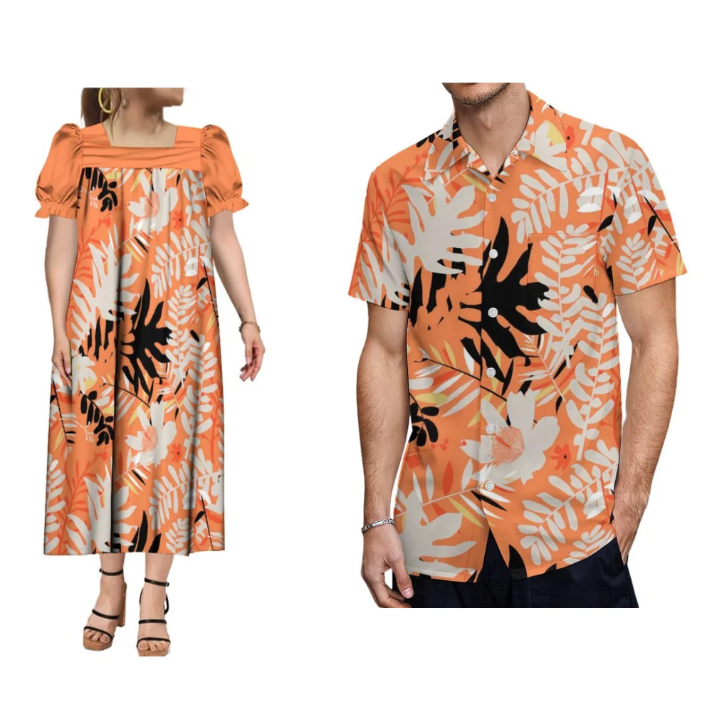 

Polynesian Men's Shirt High Quality Square Collar Women's Dress Samoan Nation Pacific Island-Style Couple Dress Mumu Dress