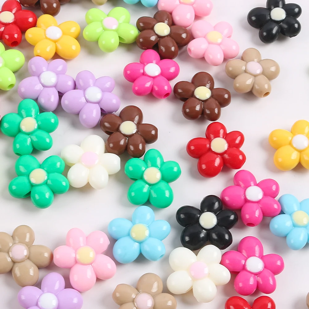 5pcs 20mm Colorful Acrylic Beads for Jewelry Making Flat Flower Shape Loose Spacer Beads DIY Bracelet Necklace Children Beads