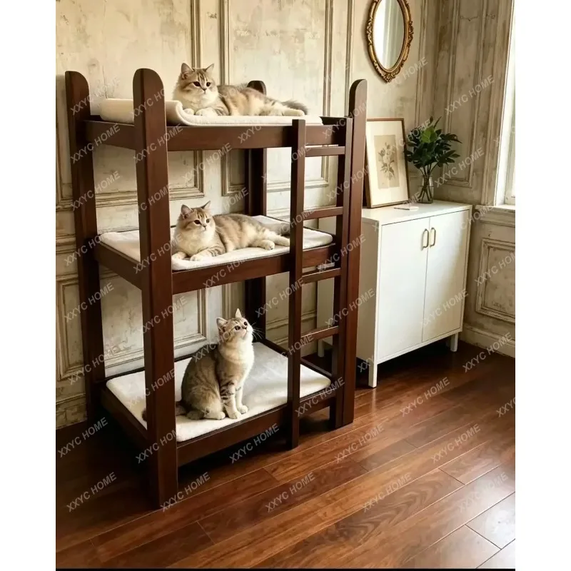 XXThree-layer Solid Wood Bed Cat Nest Double-layer Dog Pet Bed Cat Supplies Universal In All Seasons Multi-layer Cat Bed Bunk
