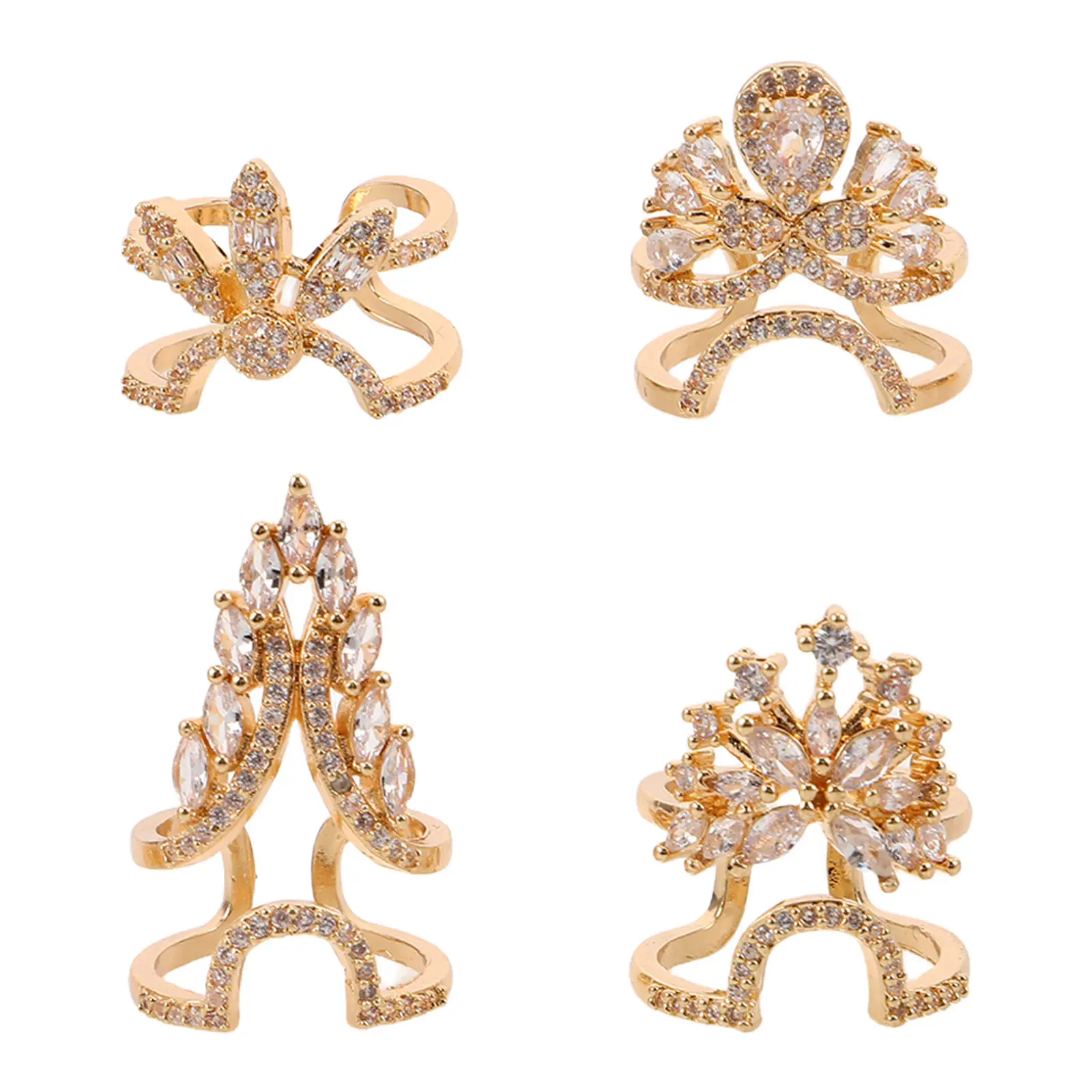 

4Pcs Copper Zircon Nail Rings Detachable Adjustable Fingernail Jewelry Reusable Bling Rhinestone Nail Tip Rings Women Party