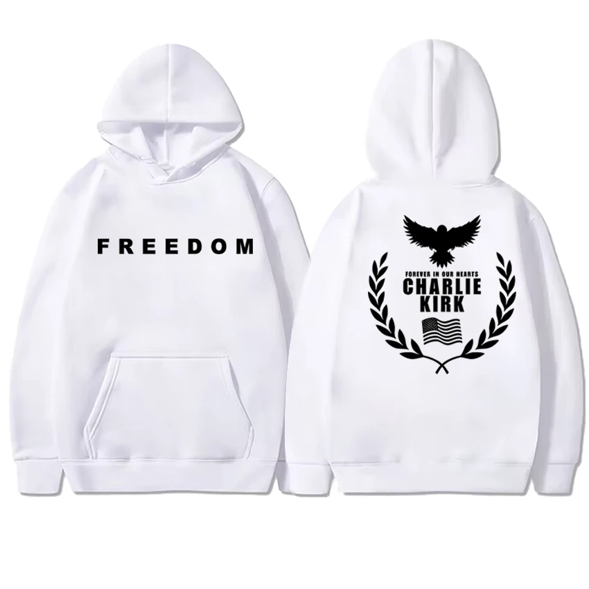 2025 تشارلي كيرك الحرية ذكرى مزدوجة الوجهين مطبوعة هوديي الرجال النساء harajuku خمر البلوز للجنسين بلوزة من الصوف