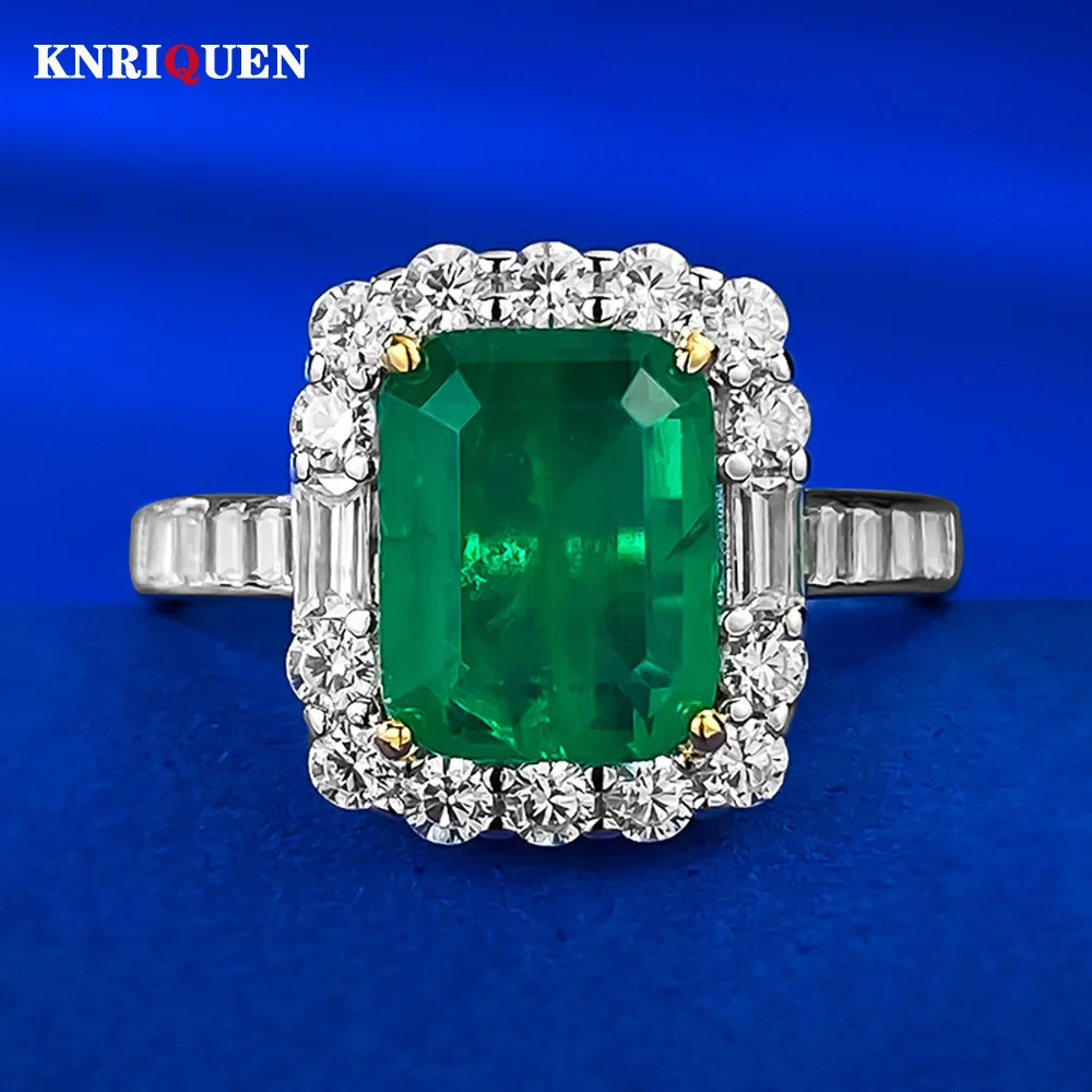 

Retro 100% 925 Real Silver 7*9mm 2ct Emerald Rings for Women Lab Diamond Gemstone Wedding Ring Cocktail Party Fine Jewelry Gift