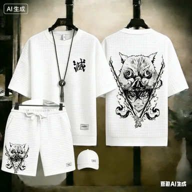 

Мужской комплект из 2 предметов: футболка и шорты с принтом Трафальгар Лоу «Хирург Смерти», вафельный трикотаж, аниме-манга, уличный стиль, спортивный костюм