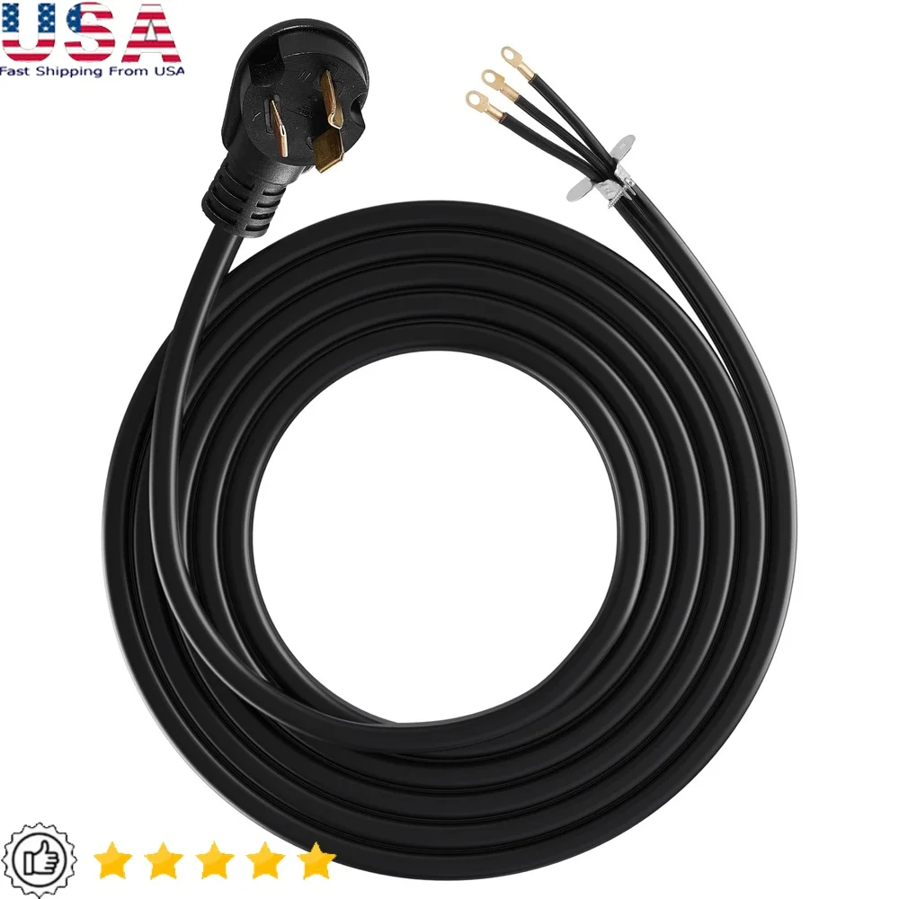 

10ft 30A Dryer Power Cord NEMA 10-30P 3-Prong Copper Wire SDRT Cable with Eyelet Connectors and Cable Clips Appliances