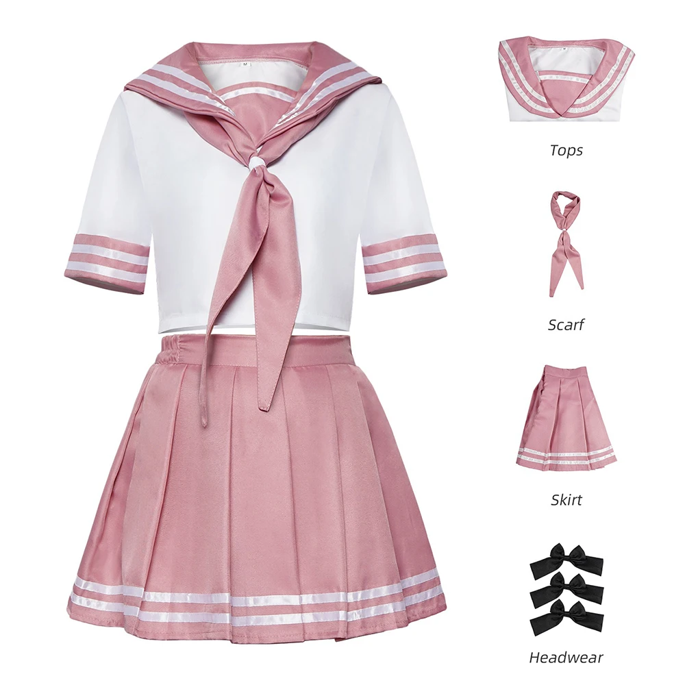 Fate Apocrypha Astolfo Cosplay Sailor Suit JK Student Uniform Tie Pleated Skirt Black Bow Headwear Anime Halloween Party Costume view 5