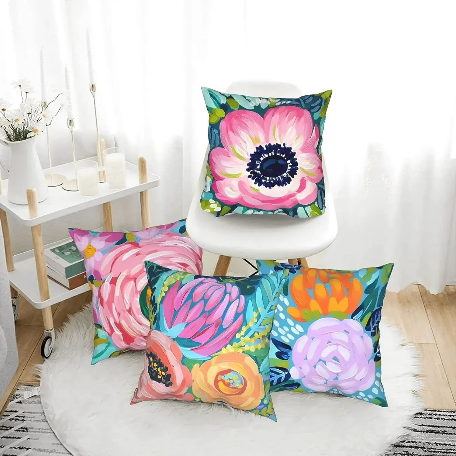 Short Plush Art Theme Pillowcase Pillow Cover Decorative Pad Pillowcase for Indoor Home Sofa Living Room Party Decoration