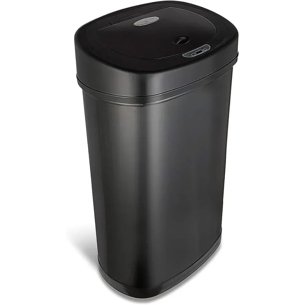 Trash Can Automatic Touchless Infrared Motion Sensor Trash Can, 13.2 Gal, Black Steel Base (Oval, Black Lid) Quality Materials