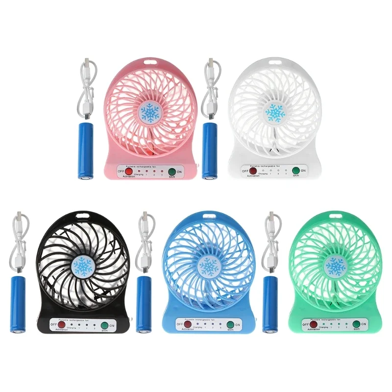 Portable LED Light Fan Cooler Mini Desk USB Fan 18650 Battery Drop Ship