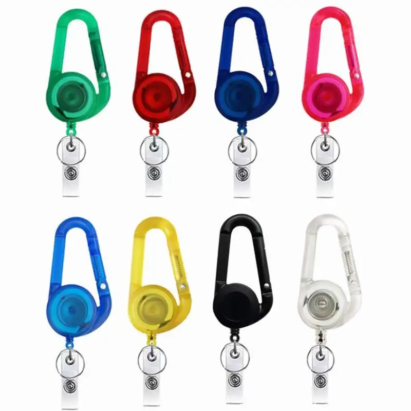 8 Color Transparent Outdoor Telescopic Card Holder Badge Holder Badge Reel Clip Carabiner Keychain Easy Pull Buckle