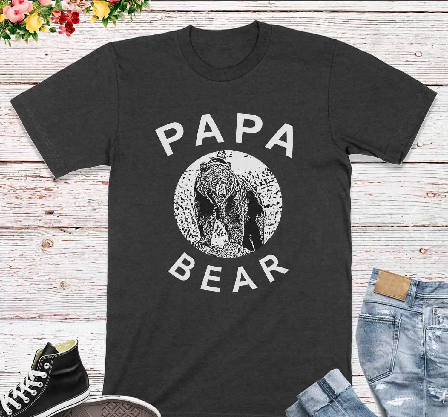 Papa Bear T Shirt Dad Birthday Funny New Daddy 2020 First Time Birth Announcement Christmas for Grandpa