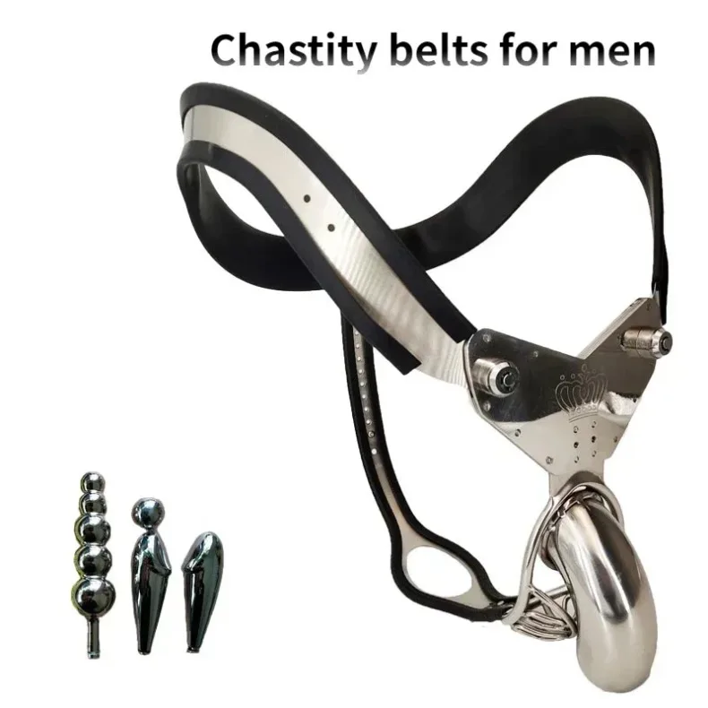 X-MAS Male Stainless Steel Chastity Belt Metal T-chastity Lock Pantyhose Enclosed Cock Cage Vestibule Plug Abstinence Sex Toys M