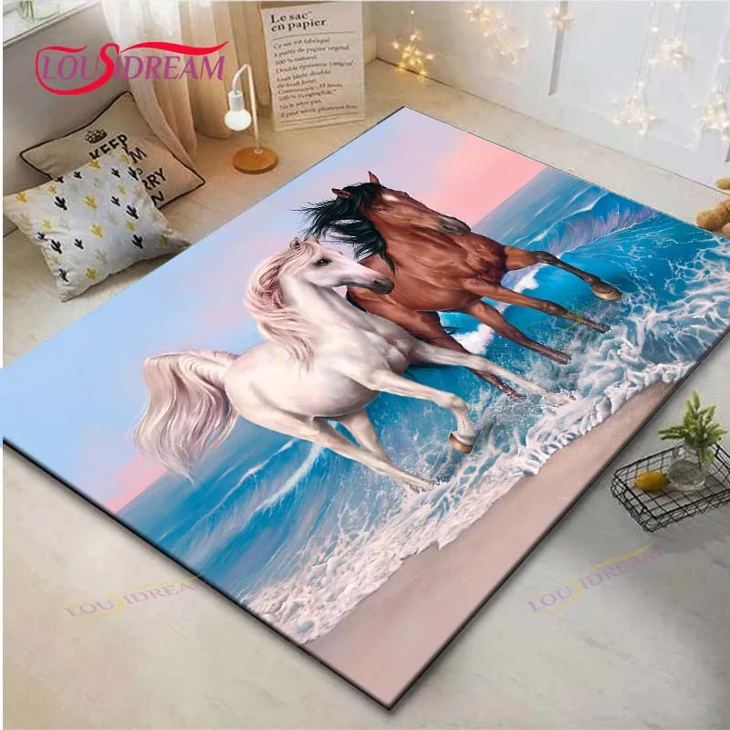

Hot Fashion Classical Galloping Horses Printed Carpet Outdoor Rug Area Rug Non-slip Carpet Bedroom Decor Carpet for Room Gift