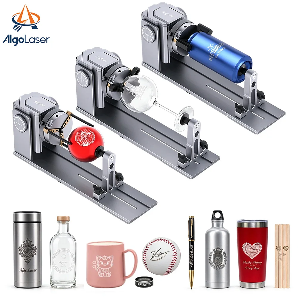 Image of AlgoLaser 4-in-1 Rotationswalze Y-Achsen-Rotationsaufsatz 360 ° Laser-Graviermaschine mit Drehfutter für Becher, Flaschen, Ringe und Kugeln