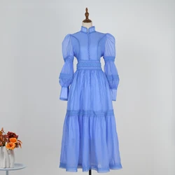 Luxury Long Sleeve Maxi Dresses Shirt Women Summer Autumn Organza A Line Pleated Evening Party Prom Vestidos Midi Robe