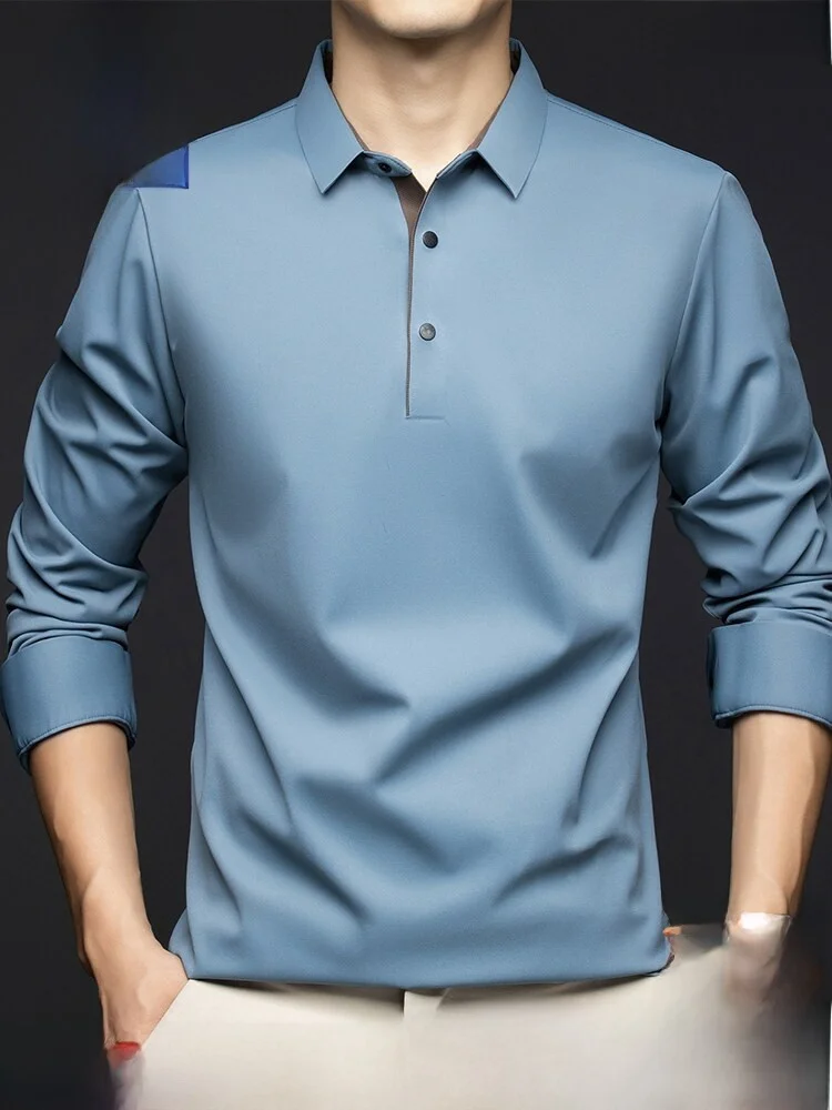 Double-Sided Brushed Long Sleeve  Shirt for Men Romon Brand Smooth Seamless Turn-down Collar T-Shirt Fashion Urban Style