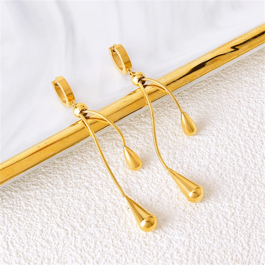 316L Stainless Steel Pulling Adjustment Droplet Shape Tassels Charms Chain Necklaces Earrings Fashion High Jewelry Party Gifts