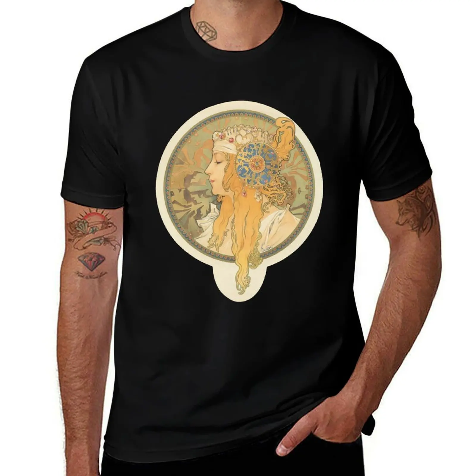 

Byzantine Head by Alphonse Mucha - Vintage Art T-Shirt baggy shirts Anime t-shirt sports fans t shirts men
