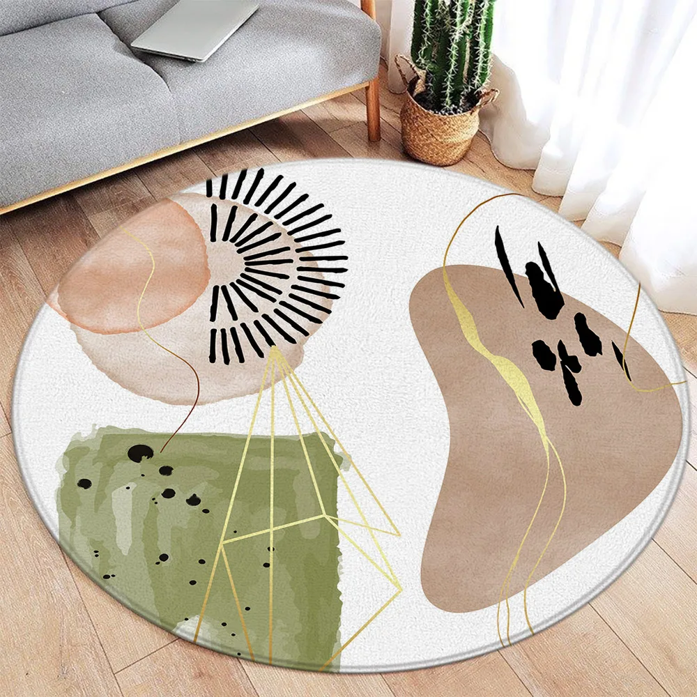 Abstract Mid-century Round Rug Geometric Modern Nordic Minimalist Bedroom Living Room Home Carpet Sofa Hallway Floor Mat