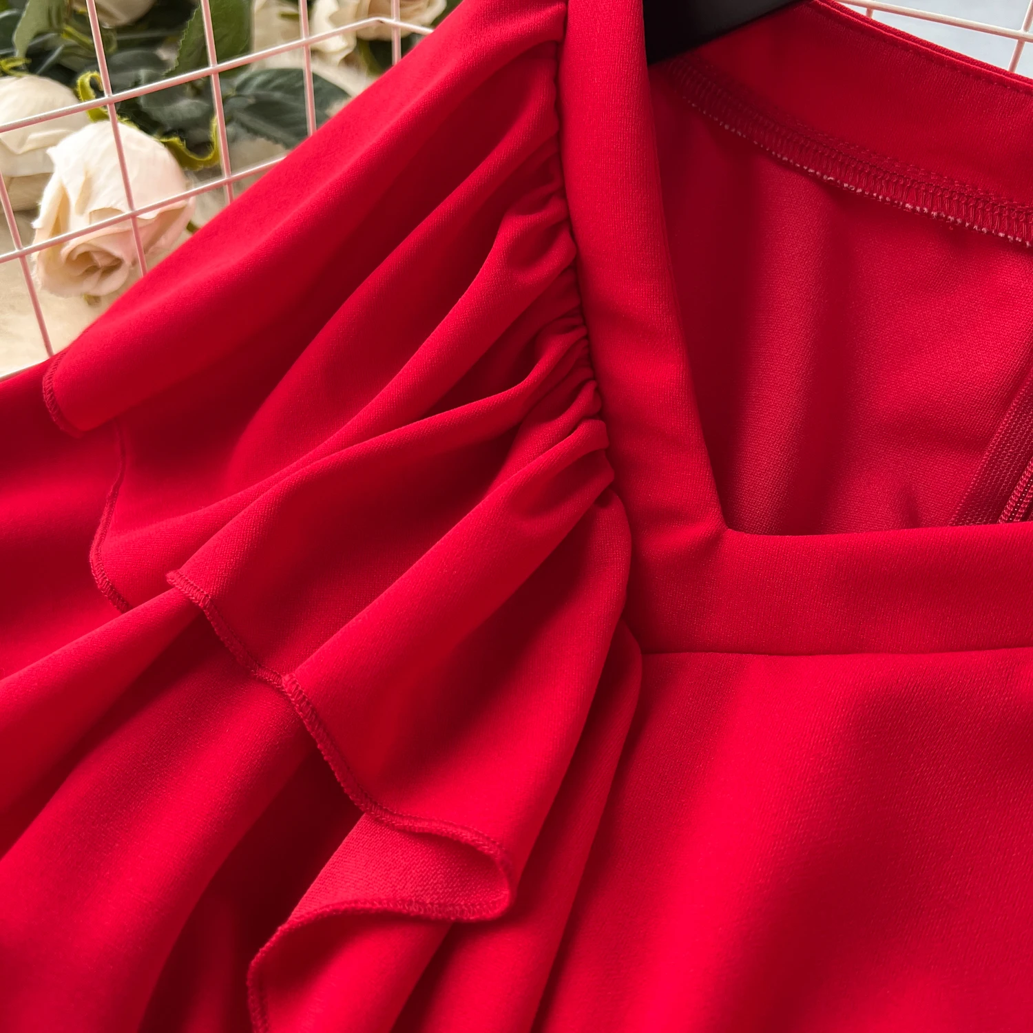 Chic vintage Manica a farfalla Colletto diagonale sottile Elegante Fata moda coreana Boho Vestito estivo abbigliamento donna Abito lungo