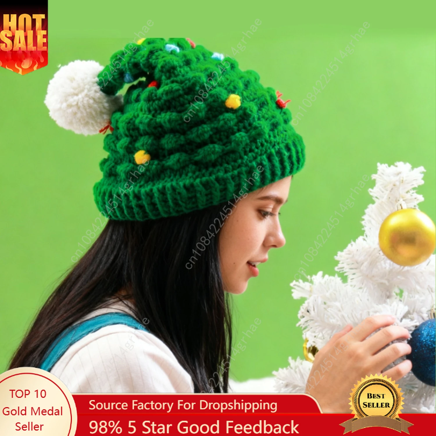 

1PC Christmas Tree Style Knitted Hat, Funny Festive Warm Cap for Autumn & Winter, Creative Christmas Party Hat, Unique Xmas Gift