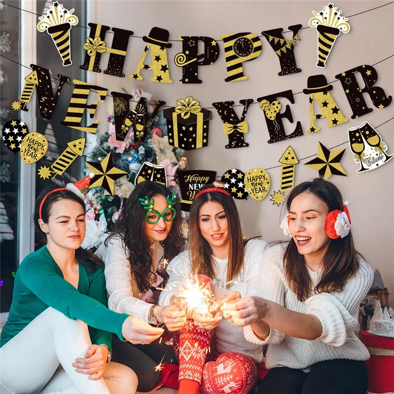 1 комплект, бумажный баннер с Новым годом, топпер для торта, с Новым годом, рождественская вечеринка, праздничный декор, поставки 1 комплект, бумажный баннер с Новым годом, топпер для торта, с Новым годом, рождественская вечеринка, праздничный декор, поставки