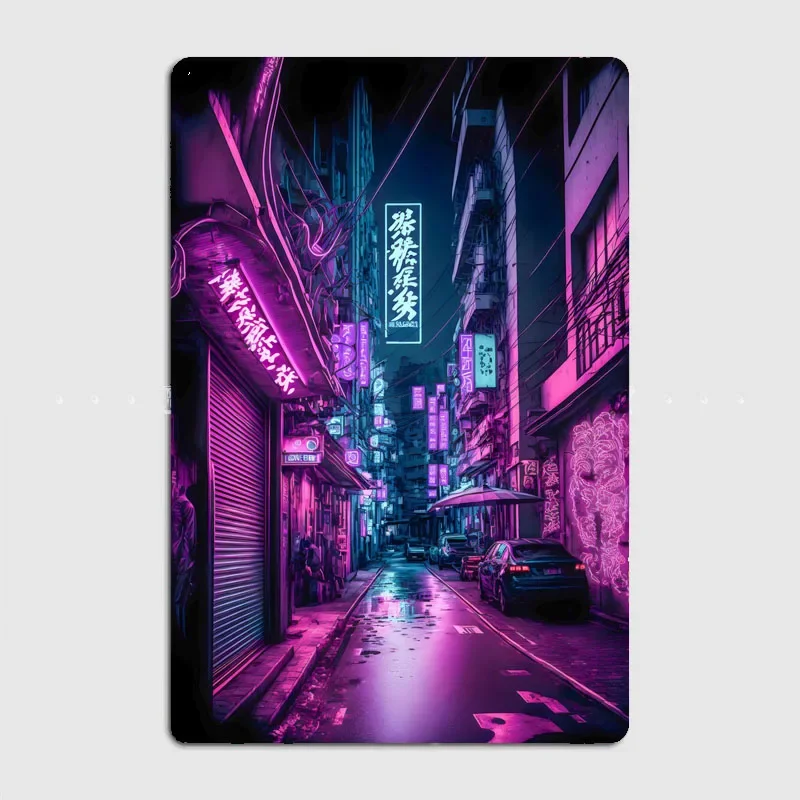 Neon Cyberpunk Japan Metal Sign Club Bar Plates Wall Mural Design Tin Sign Poster