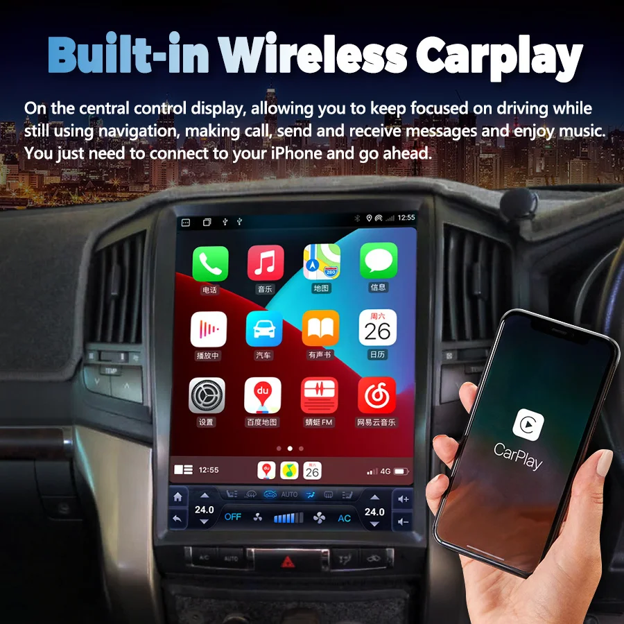 Lettore multimediale Video CarPlay per Toyota Land Cruiser 200 Landcruiser Android 14 2012 LC200 15.6 \