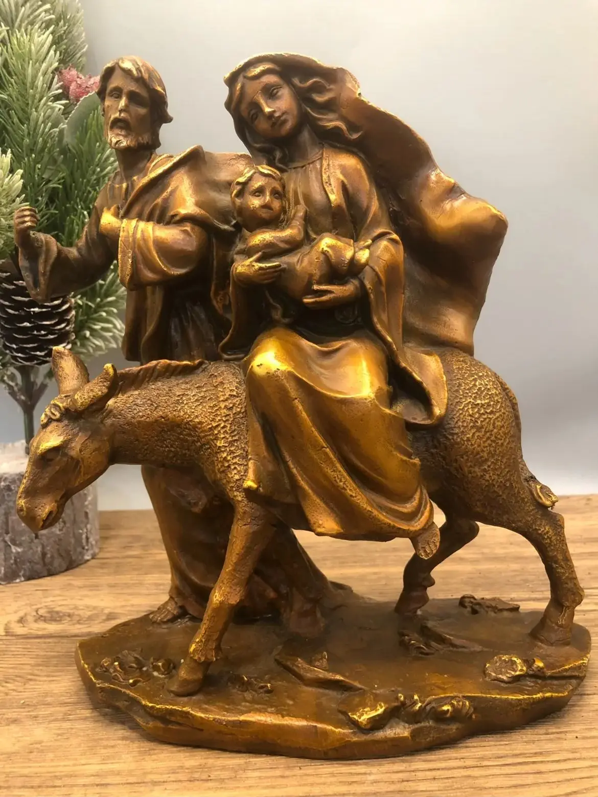 Christianity collection Christian Catholicism Old bronze sculpture statue religious art Holy family Madonna Mary Jesus  ornament