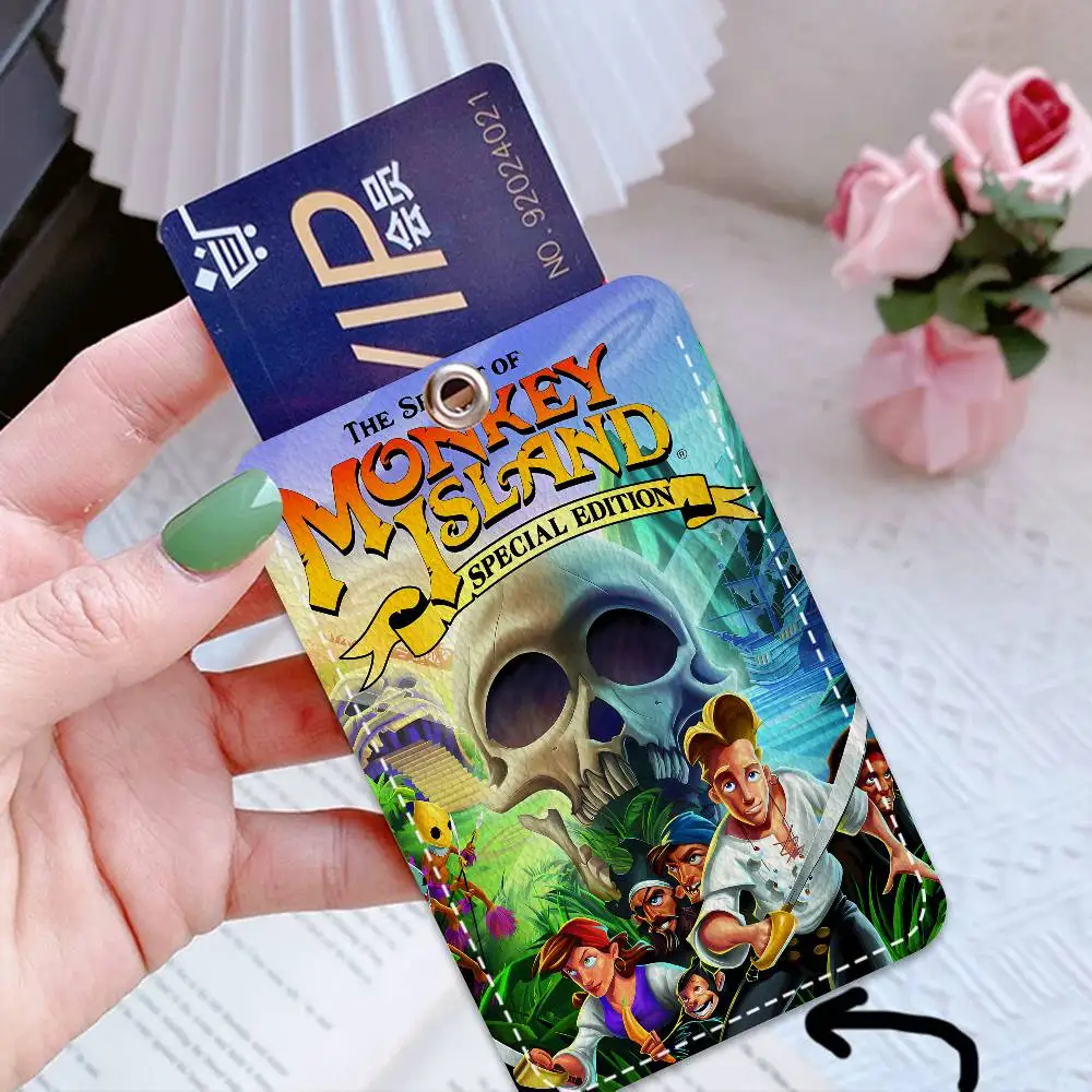 Picture 4: Classic Game The Secret Of Monkey Island 1Pc PU Leather Card Holder Keychain Key Ring Door Lock Access Tags ID Card Case