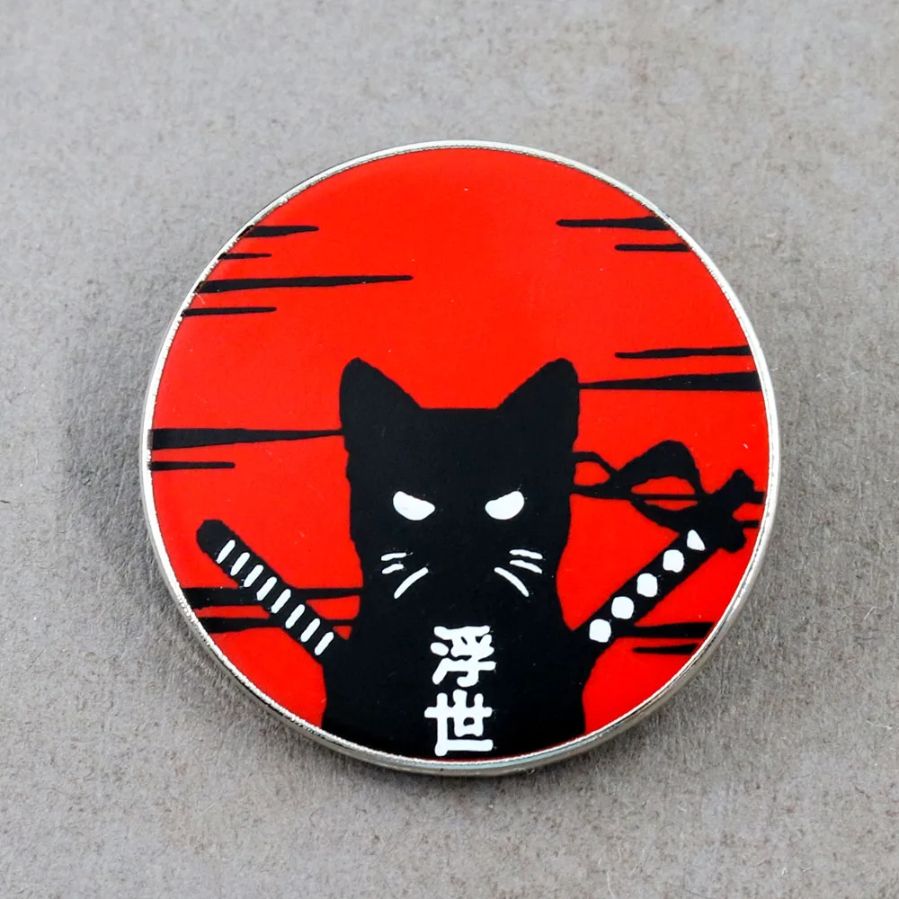 Shadow Samurai Cat Pin Brooch Ukiyo-e Badge Hard Enamel Pin Creative Pop Enamel Pin