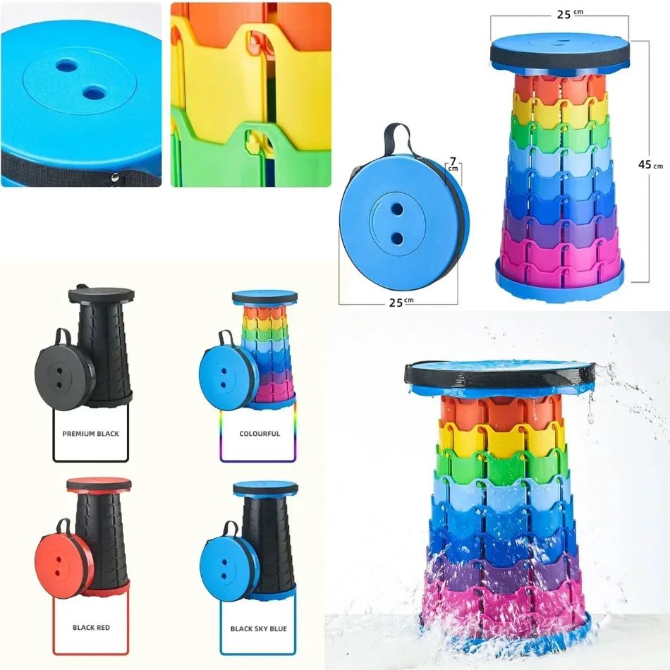 

Hot Portable Folding Telescopic Stool Lightweight Plastic Subway Queuing Chair and Outdoor Camping Fishing with Carry Bag
