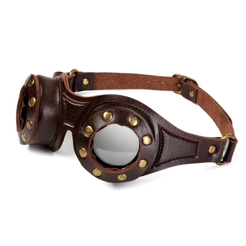 Occhiali da pilota Steampunk regolabili in pelle PU Occhiali da uomo Occhiali da scooter