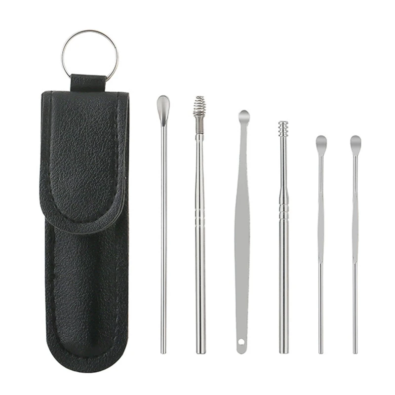 Ear Cleaner Kit com Colher e Cera Pickers, Ear Cleaner Tool, removedor de cera, Cureta Ear Pick, Cleaner, Care, 6 PCs/Set