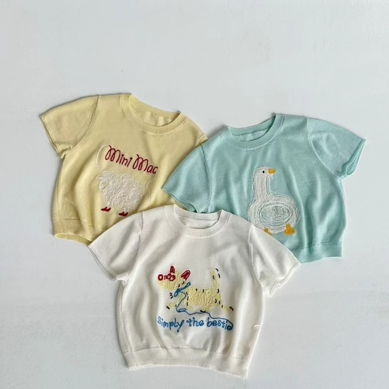 

2025 Summer New Children's Versatile Western Style Refreshing and Cool Cute Pattern Knitted Tank Top