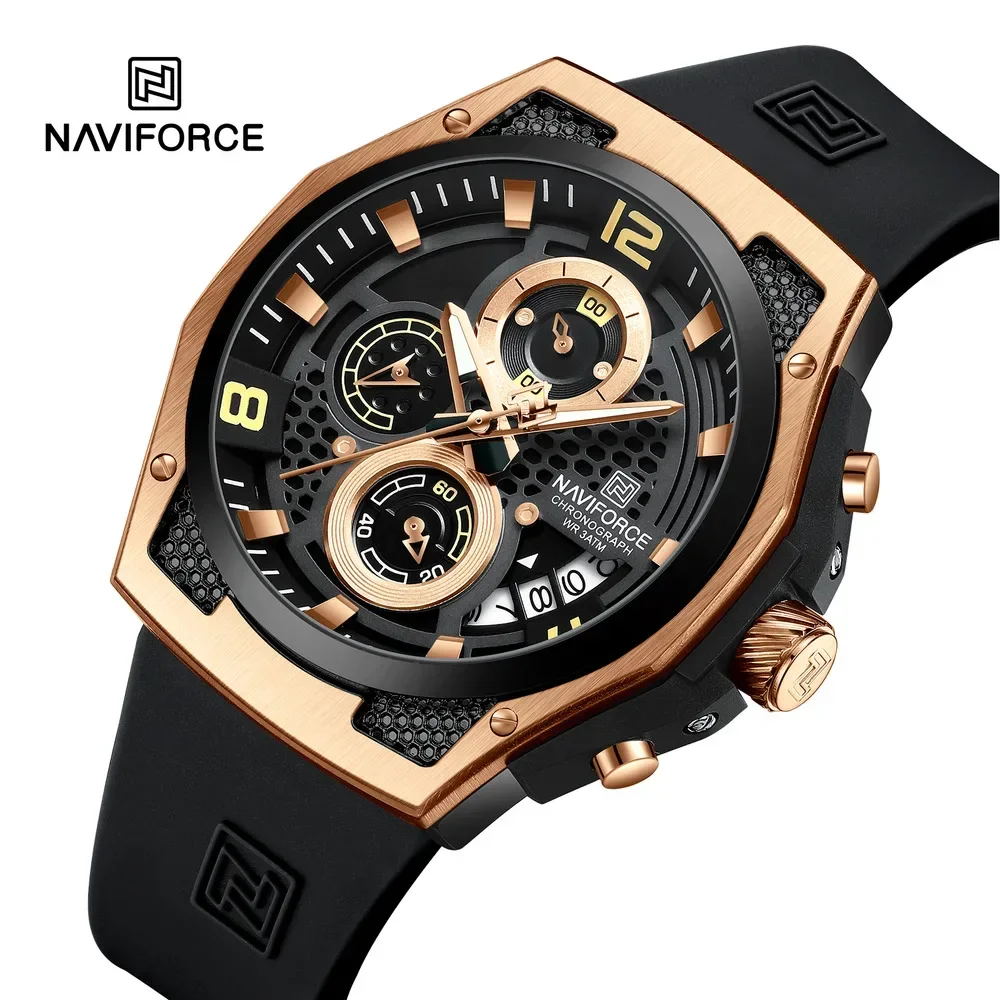 NAVIFORCE NF8051T nuovi orologi al quarzo da uomo in Silicone impermeabile data tre aghi Night Glow orologio al quarzo sportivo