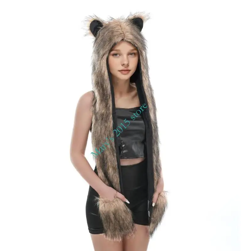 

E15F Soft Brown Cap Role Play Costume Furry Animal Hat For Enthusiasts