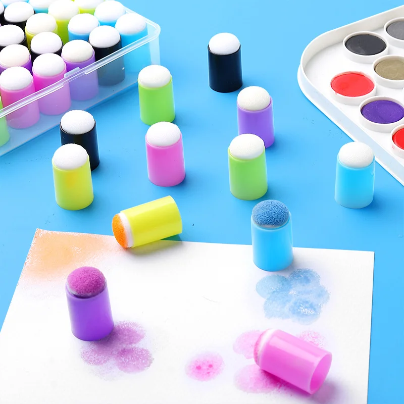 30 قطعة إسفنجة إصبع حرفية Daubers رسم مشروع إسفنجة رسم مع صندوق لصنع البطاقات والرسم والختم والحبر
