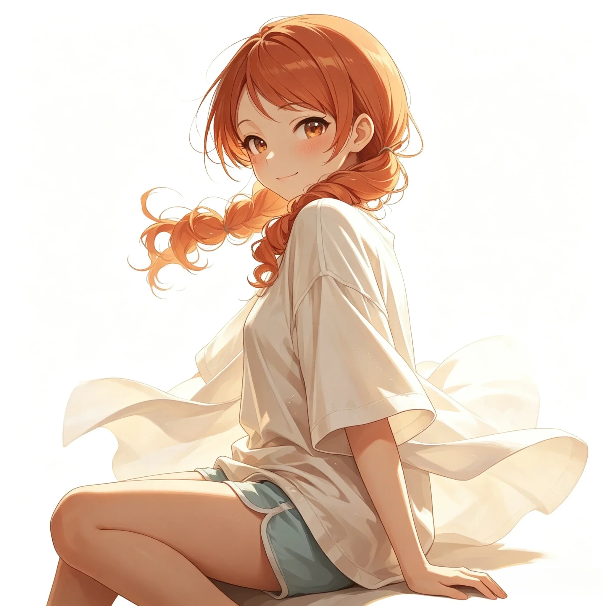 Cute Orange‑Braids Anime Girl 2D Flat Vinyl Waterproof Sticker Decal for Car Bumper Window Motorcycle Helmet Laptop Decor