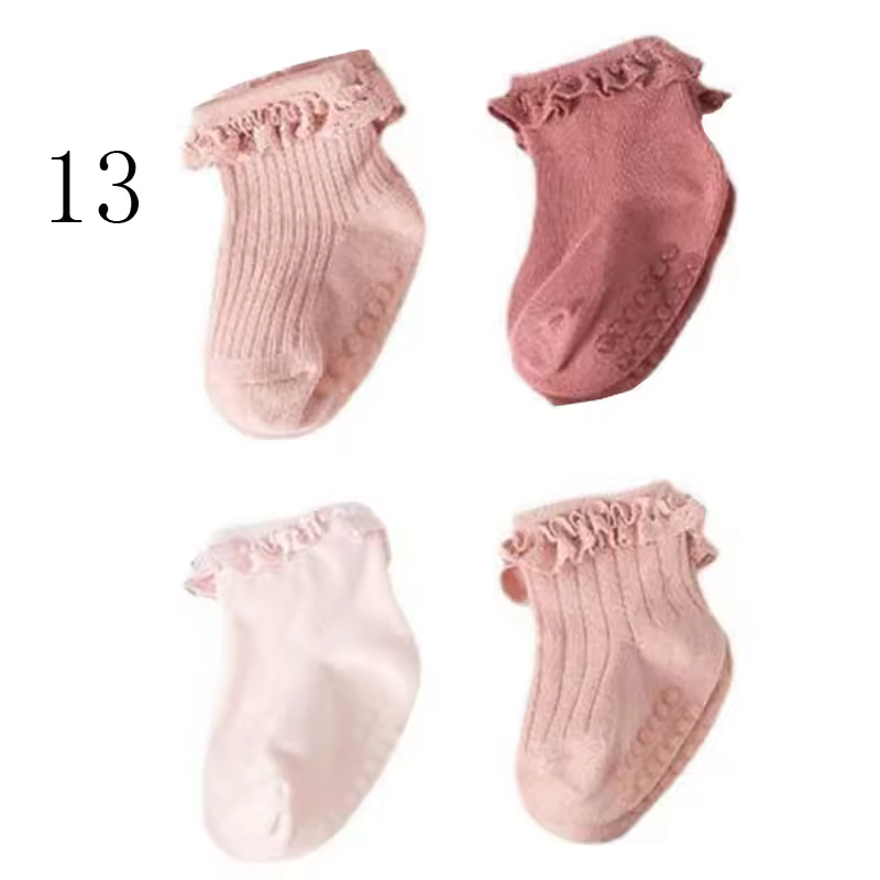 4Pair/lot new baby children's non-slip autumn winter cotton socks solid color baby foot socks - Image 16