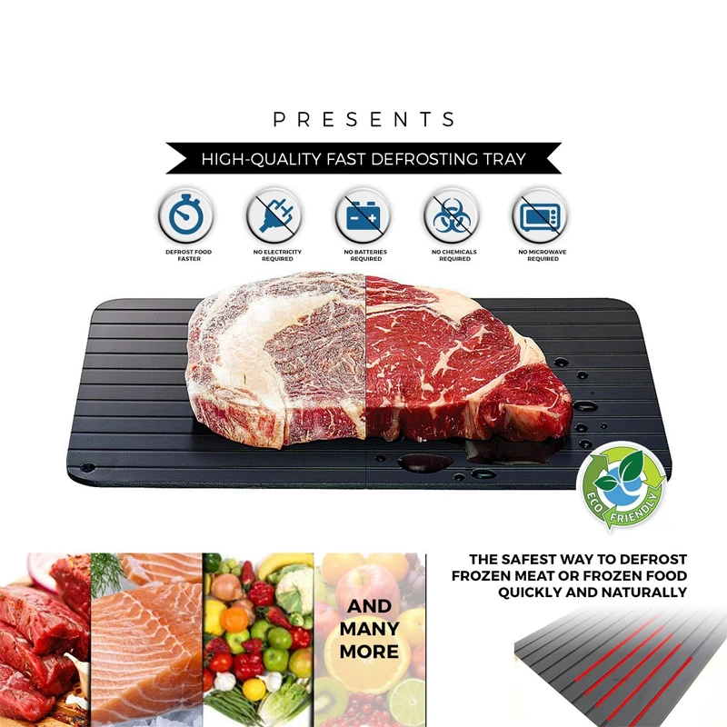 Bandeja de descongelación rápida, bandeja de descongelación de alimentos de aleación de aluminio, bandeja de comida de pescado y carne congelada, accesorios de cocina para el hogar, herramientas