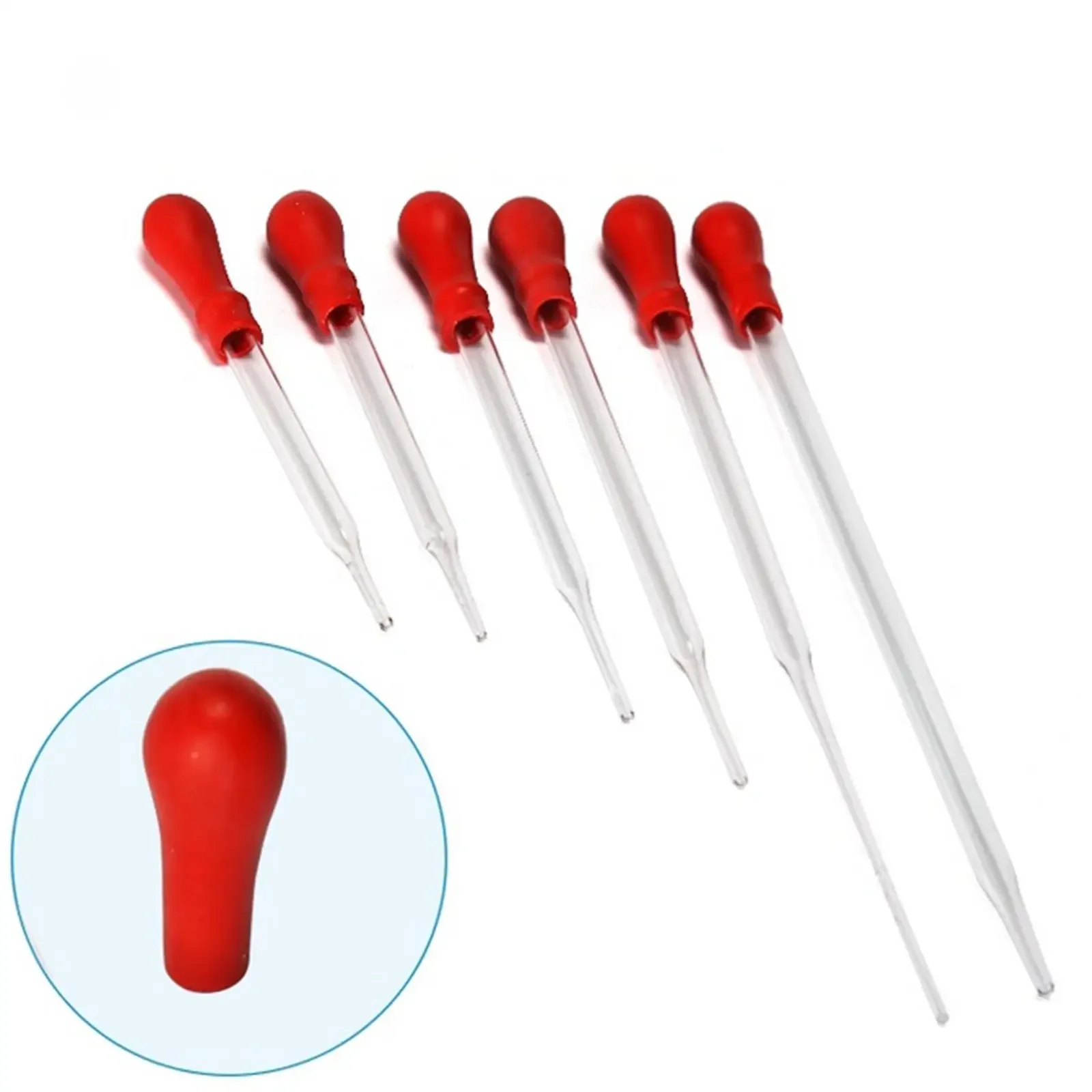 5pcs 9/10/12/15/20cm Durable Glass Transfer Pipette Dropper With Rubber Bulb Cap Lab