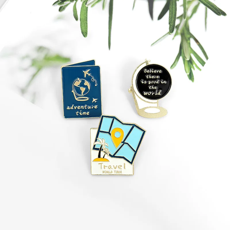 World Travel Enamel Pin Traveler Badge Map Globe Passport Adventure Travel World Tour Jewelry Brooch Lapel Metal Pins For Friend